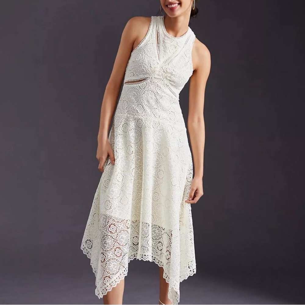 Anthropology Embroided Lace Cut-out dress, Ivory, sz 2